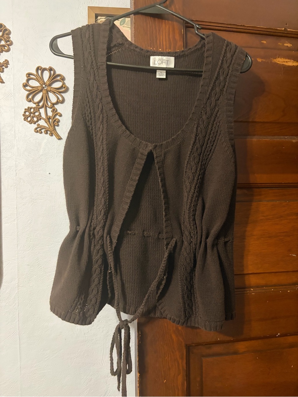 LOFT Dark Brown Sleeveless Knit Tie-Front Tank